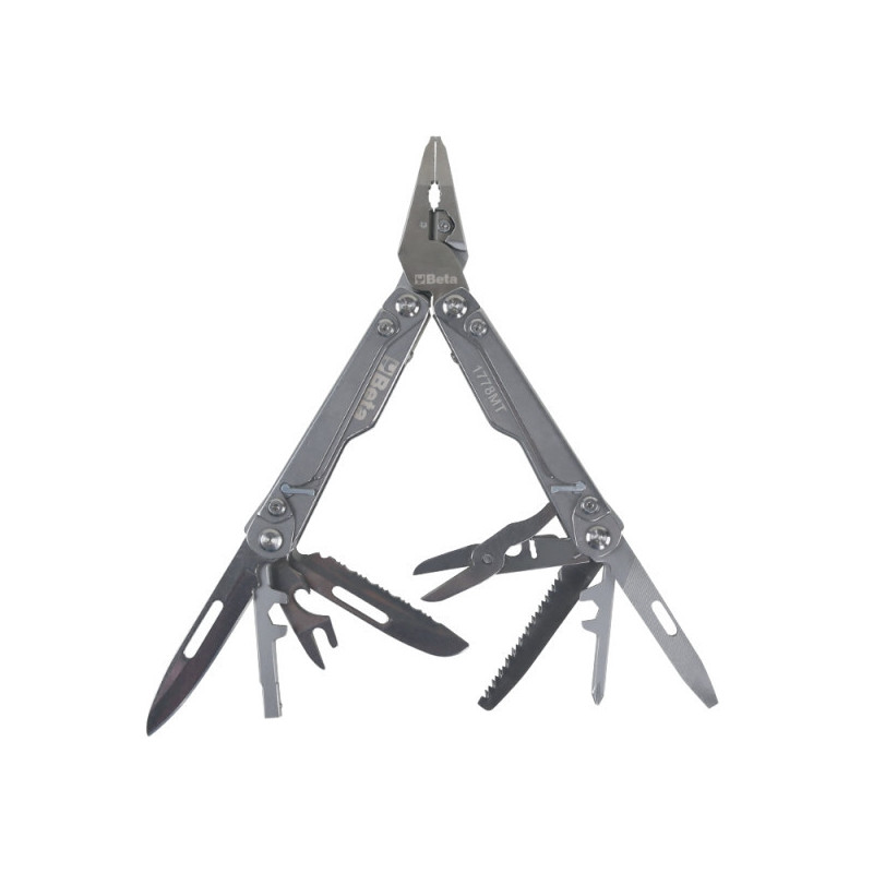 La pinza multiuso Beta con 9 utensili e 11 inserti in un unico coltellino multiuso per soddisfare 22 funzioni di utilizzo.