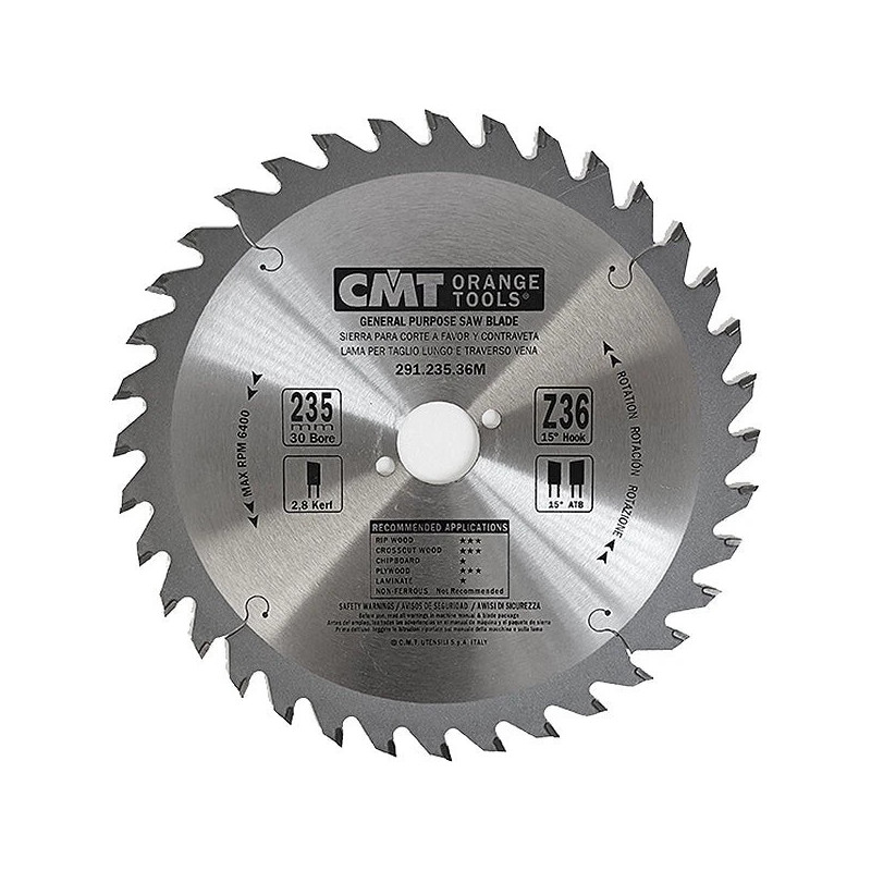 CMT 291.230.36M Lama per Seghe Circolari per Legno CMT d.230 fo.30 Z 36