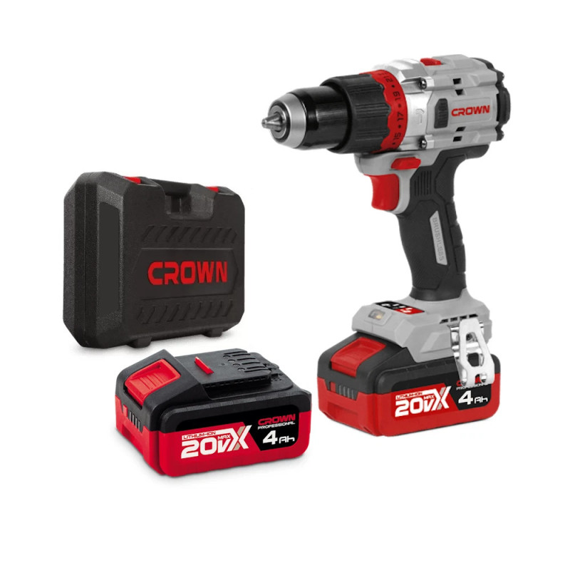 Trapano a Batteria professionale da 20 V Crown CT271127 in valigetta con 2 batterie da 4.0 ah e ben 100 Nm di coppia