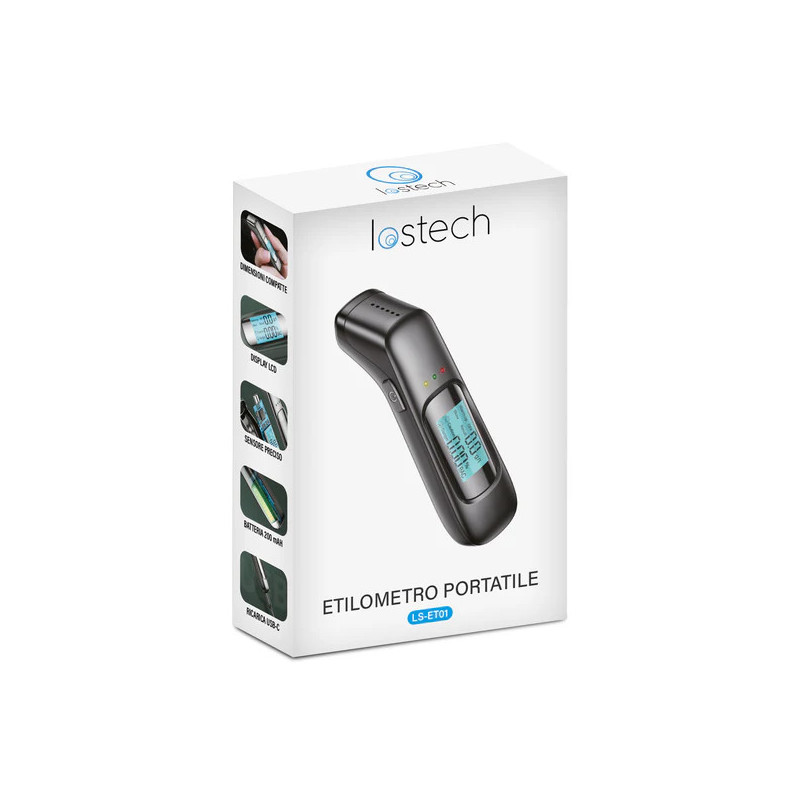 L’etilometro portatile Lostech è un dispositivo compatto progettato per misurare con precisione il livello di alcol