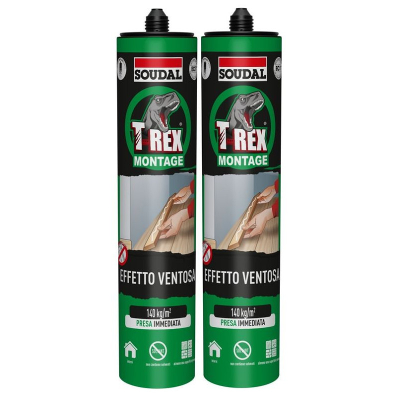 Adesivo di Montaggio Soudal T-REX  Cartuccia 380 g. Bianco Offerta Cf 2 pz