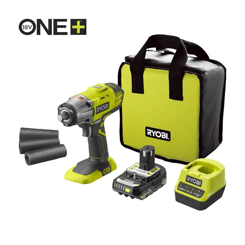 Avvitatore a Impulsi a Batteria Ryobi R18IW3-120S 18V att.1/2 1 Batt.2,0Ah +set bussole+borsa