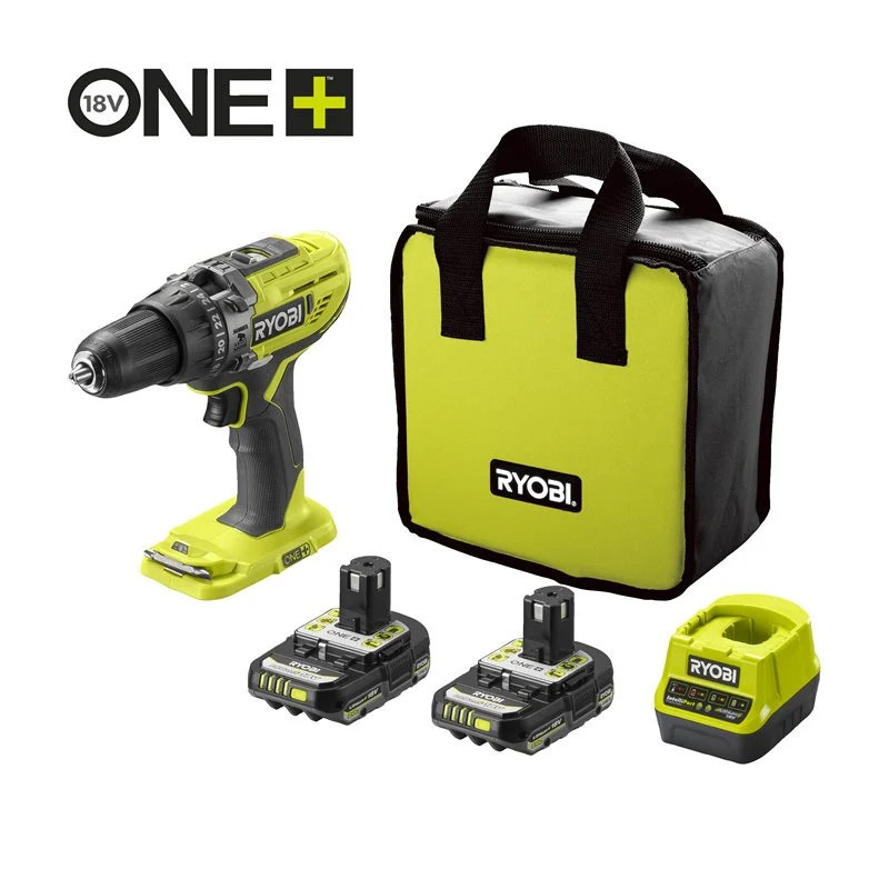 Trapano Avvitatore a Batteria Ryobi R18PD3 a Percussione 18V 2 Batterie 2,0 Ah conBorsa om.